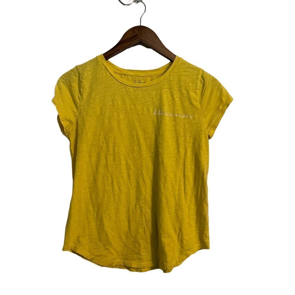 LOFT Womens Yellow Hello Sunshine Embroidered Vintage Soft T-Shirt Size Small